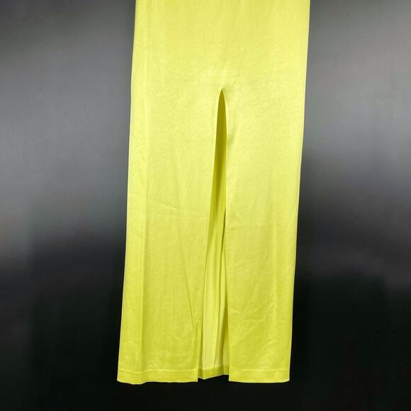 Alice & Olivia Ettley Halter Maxi Dress Yellow Lime Gown Front Slit Sz 8 - Picture 6 of 13